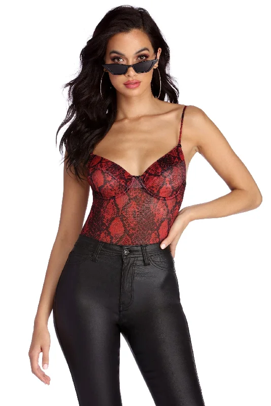 Bid Farewell To The Old Season Sexy Snake Print Mesh Bodysuit