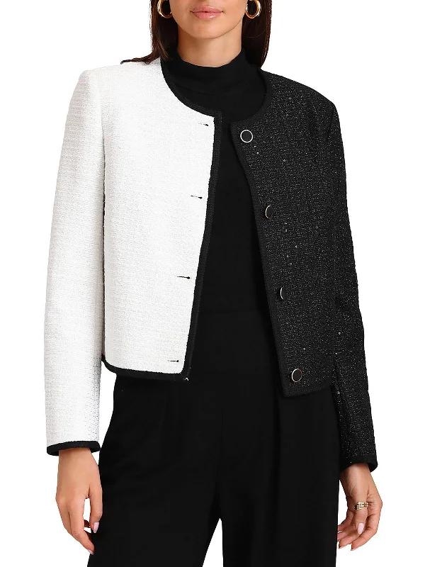 Clearance Event Womens Tweed Office Wear Collarless Blazer