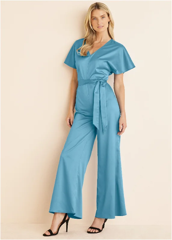 Hot Trends Flutter Sleeve Jumpsuit - Blue