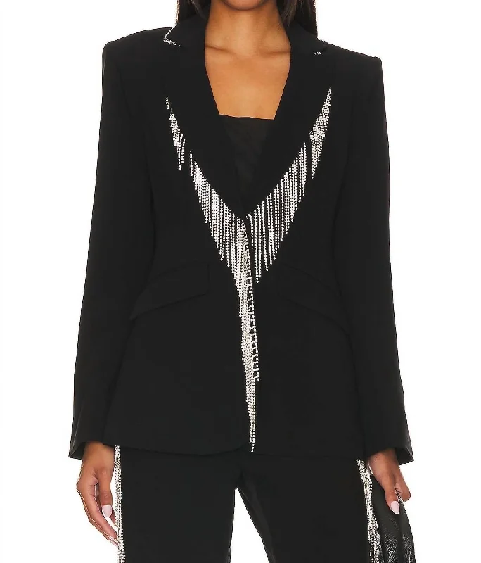 Hot Picks Rhinestone Fringe Embellished Cheyenne Blazer In Black