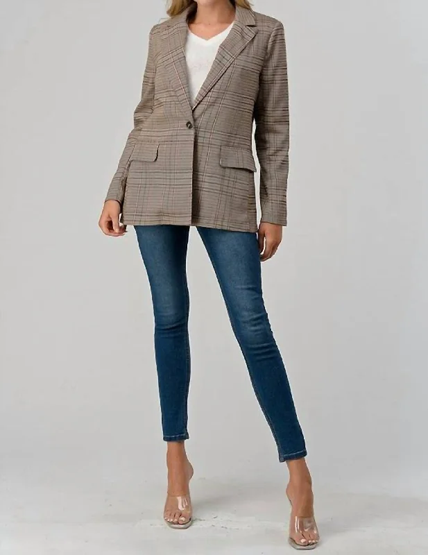 Chic Style Classic Plaid Blazer In Multi Brown