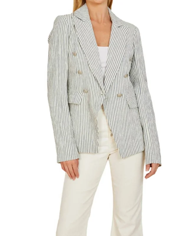 Trend Forward Threads For Her Striped Seersucker Blazer In Blue/white