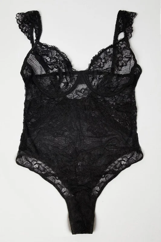 Effortless Style Black Lace Bodysuit One Piece Lingerie