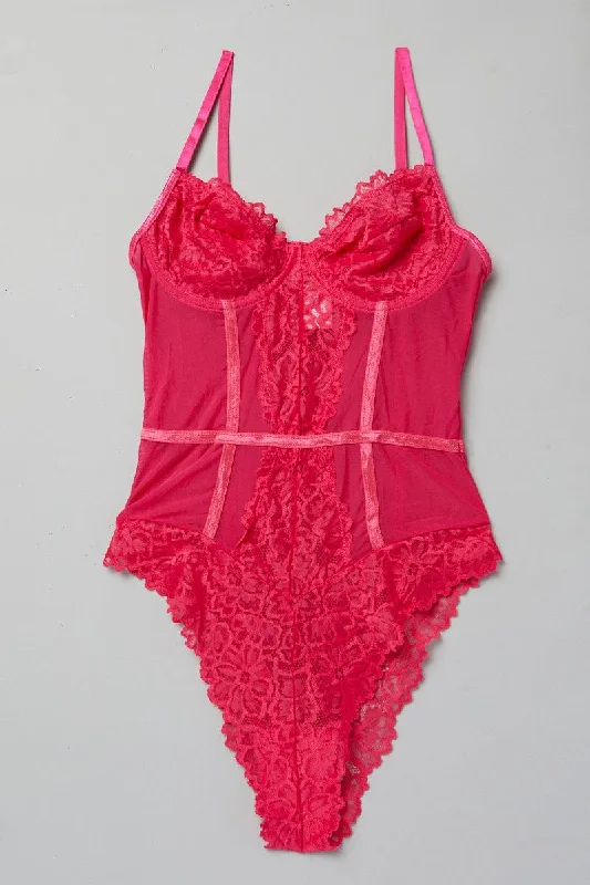 Seasonal Clearance Pink Lace One Piece Bodysuit