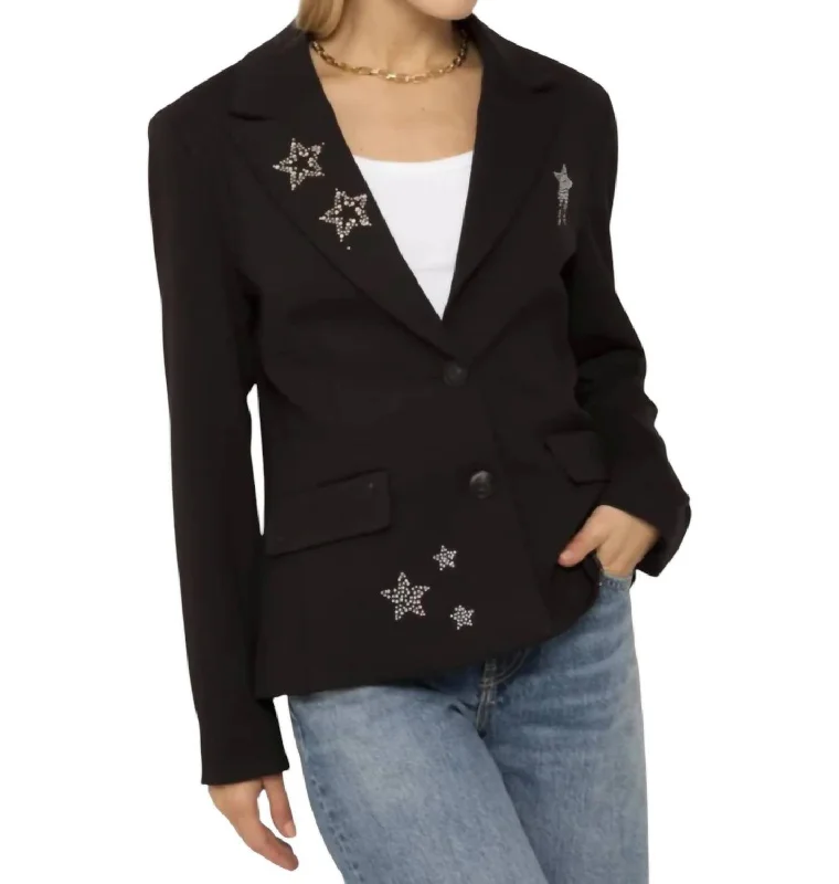 Chic Style, Always In Vogue Junie Rhnestone Star Blazer In Black