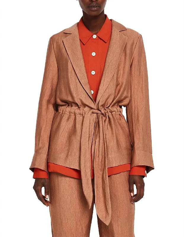 Trend Forward Threads Drapey Textured Blazer In Toffee Melange