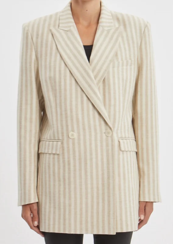 Trendy Threads Olian Stripe Blazer In Beige