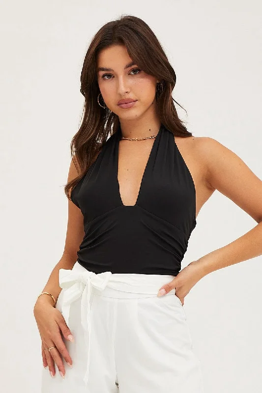 Trendsetting Threads Black Bodysuit Halter Neck