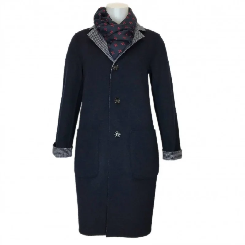 Stylish Savings Women's Alima Reversible Wool Coat In Navy/plaid