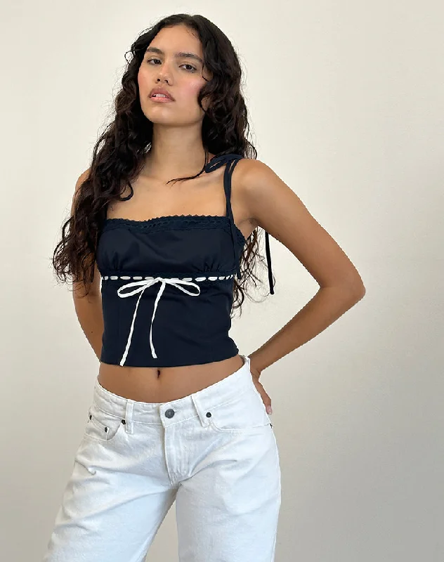 Hot Styles Karisa Cami Top in Navy with White Binding