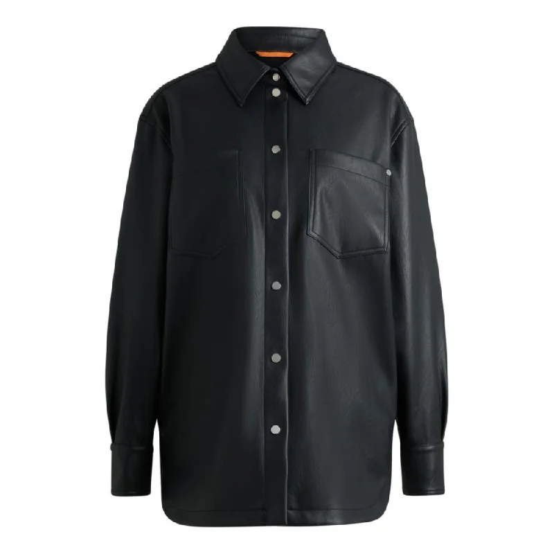 Exclusive Discount Faux-leather overshirt with patch pockets