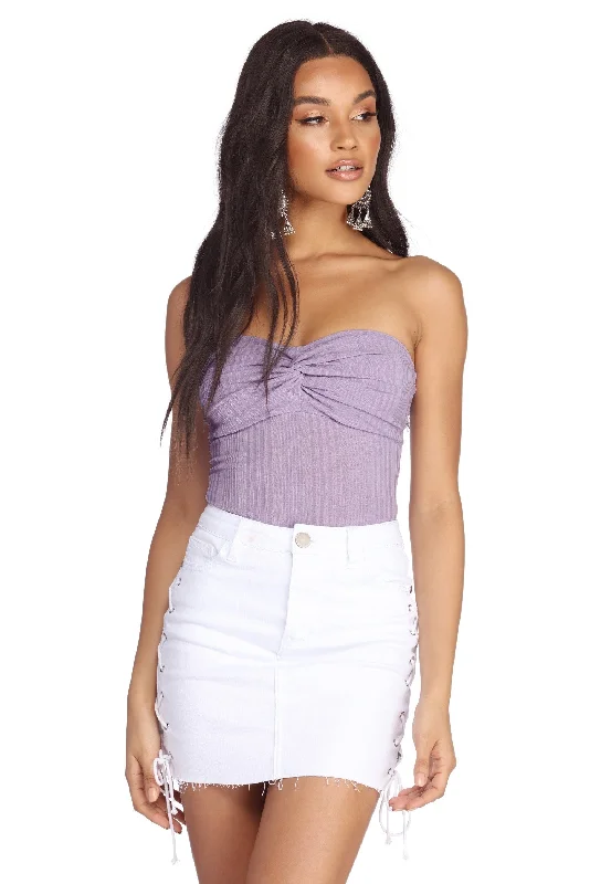 Pastel Styles Twist Front Ribbed Knit Bodysuit