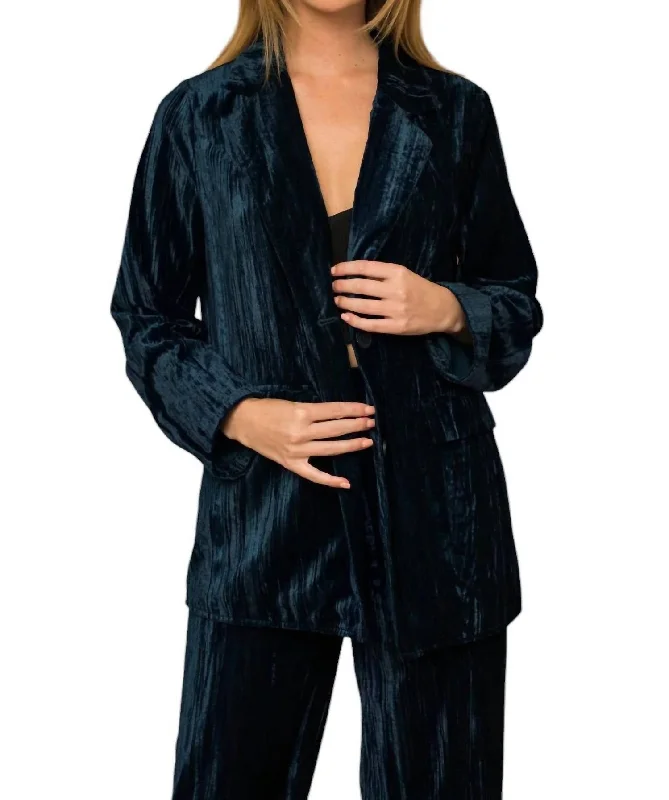 Limited Time Velvet Front Pocket Blazer In Dark Navy