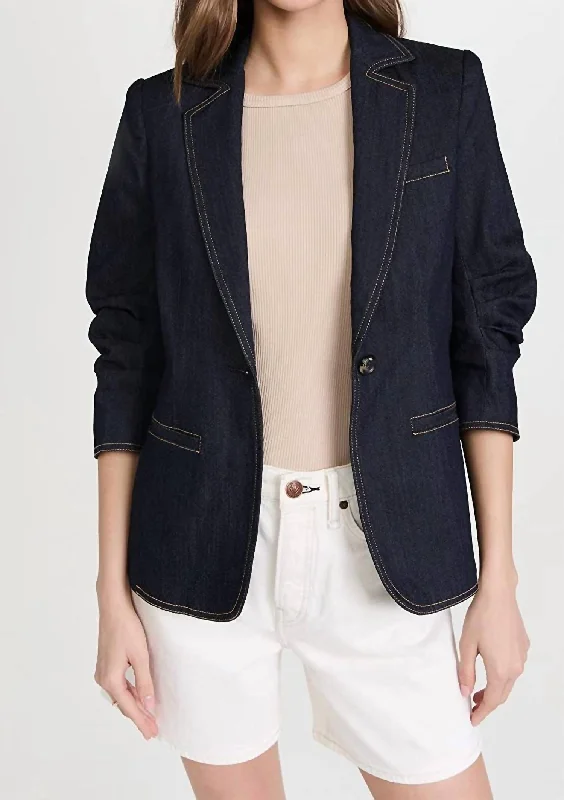 Exclusive Discounts Women Khloe Single Button Stylish Sleeve Denim Blazer In Indigo