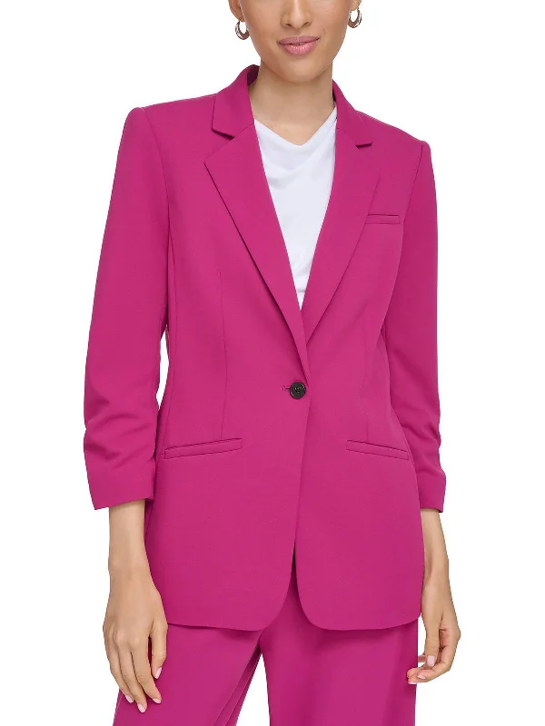 Casual Chic Petites Womens 3/4 Sleeve Suit Separate One-Button Blazer