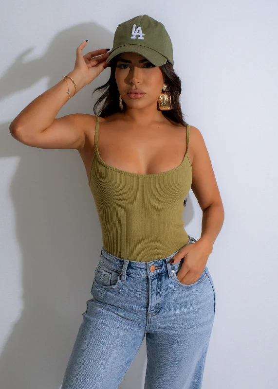 Wardrobe Essentials Caught In The Drama Ribbed Bodysuit Green