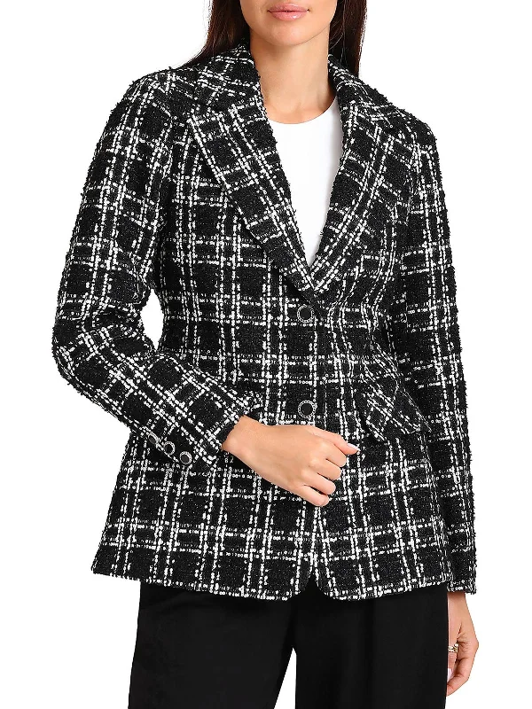 Buy More, Save More Womens Tweed Sequined Two-Button Blazer