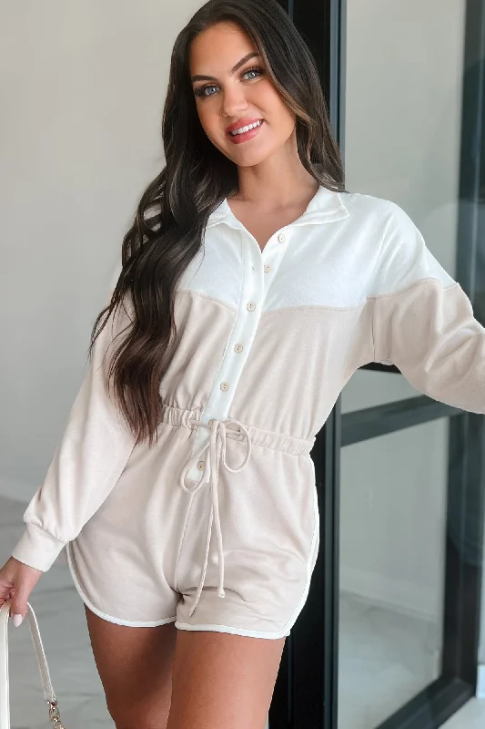 Must Haves Ozzie Button-Front Long Sleeve Romper (White/Seashell)