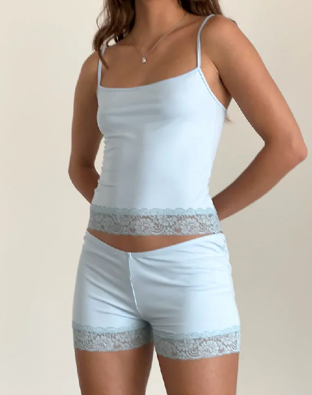 Flash Sale Kuden Lace Hem Micro Shorts in Soft Slinky Blue