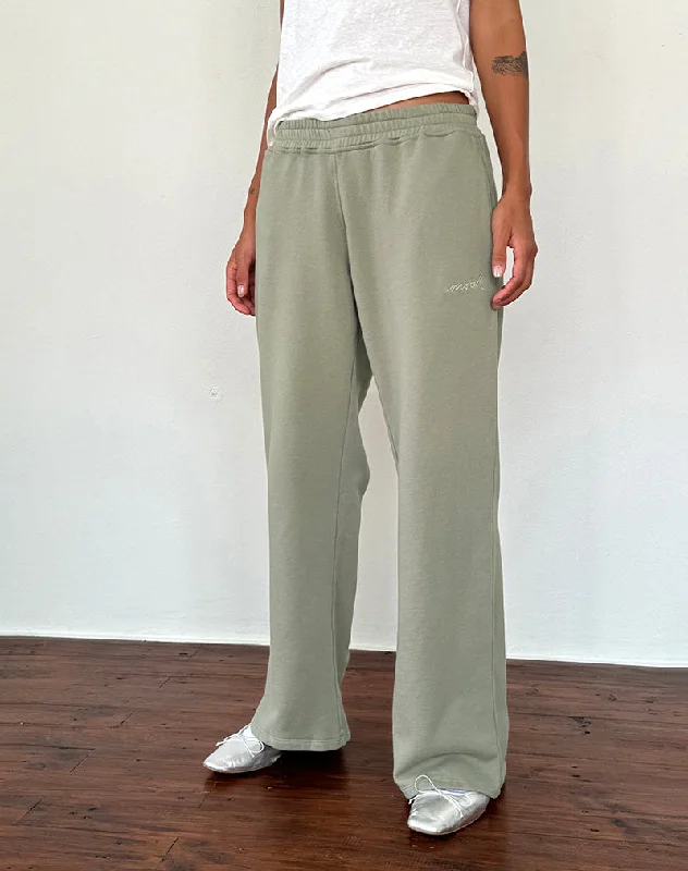 Wardrobe Upgrade Loose Jogger in London Fog with Ivory 'MOTEL' Embroidery