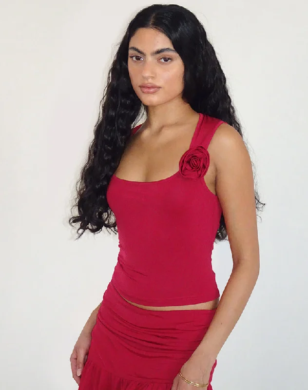 Spring Fashion Charley Rosette Top in Lycra Slinky Red