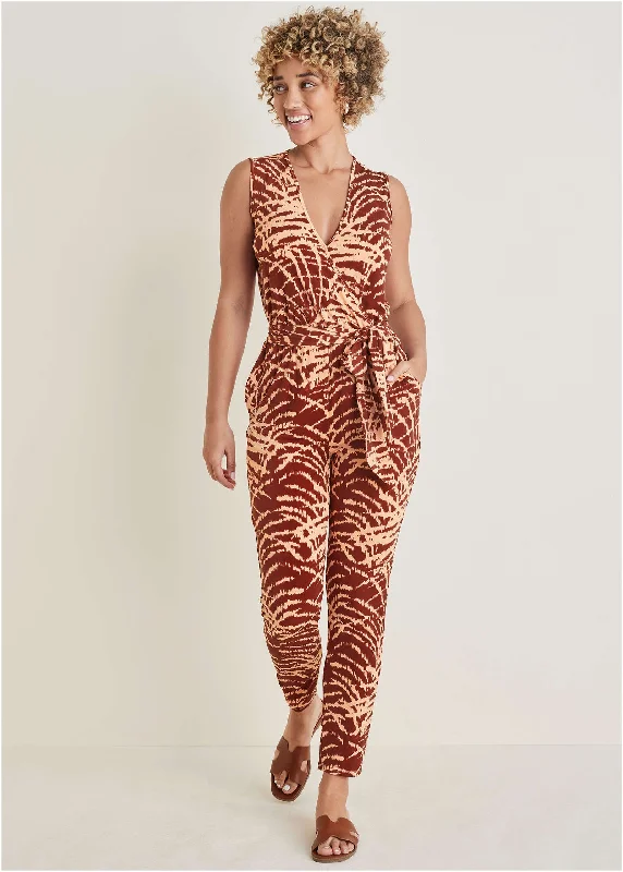 Chic And Trendy Wrap Tie Jumpsuit - Mystic Palm