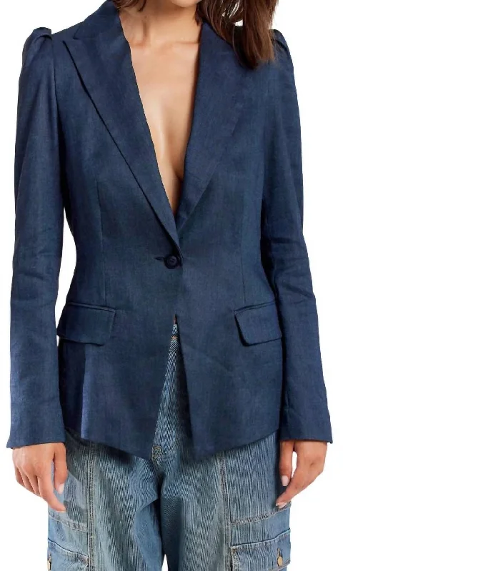 Effortless Comfort Puff-Shoulder Blazer In Nightsky