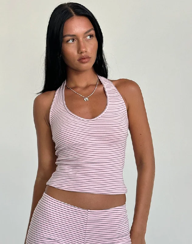 Top Brand Discounts Jules Halter Top in Pink and Grey Jersey Stripe