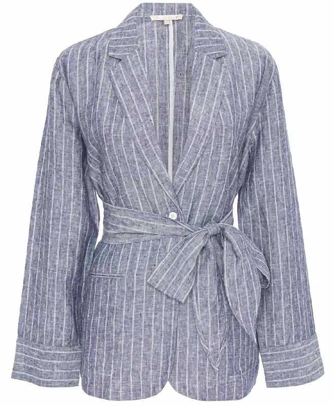 Feminine Grace Bold Stripe Linen Blazer In Chambrey