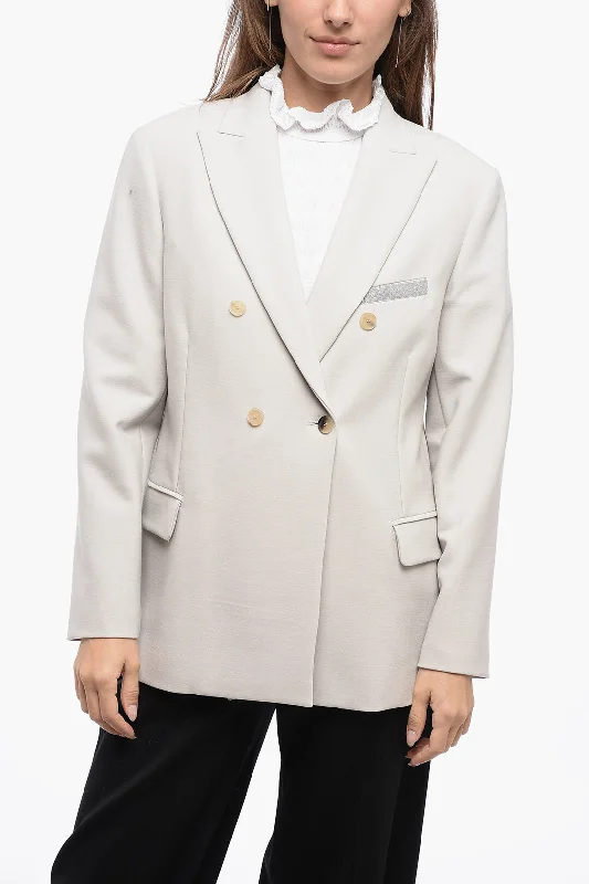 Effortless Everyday Wear Fabiana Filippi Double-Brested Blazer With Shimmer Breast Pocket 44 Italian Size