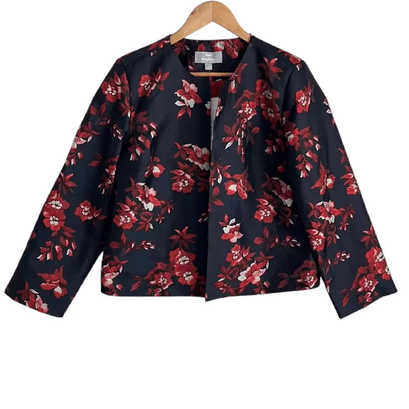 Spring Fashion Women's Floral Short Blazer Jacket In Black And White