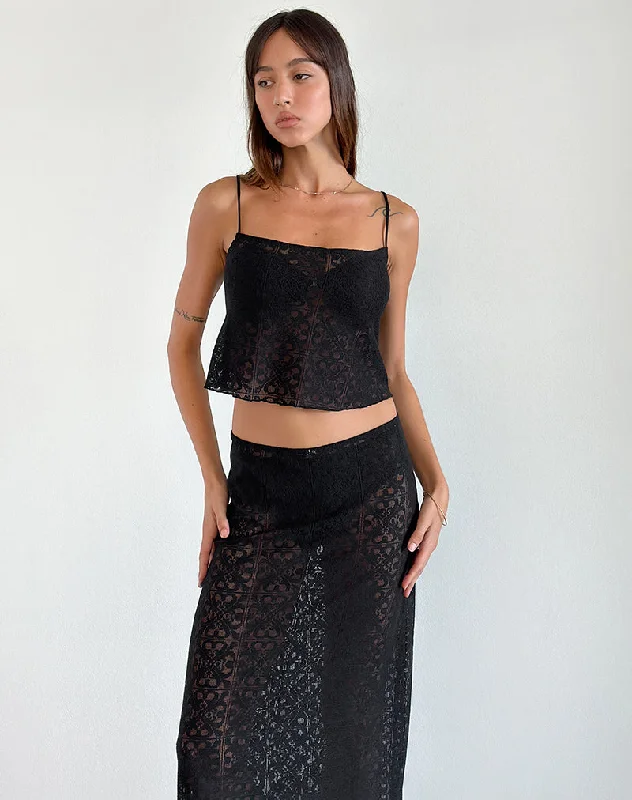 Stylish Looks Jolan Cami Top in Black Clover Lace