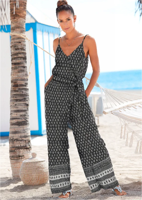 Trendy And Individual Women's Fashion Wrap Front Jumpsuit - Black & White