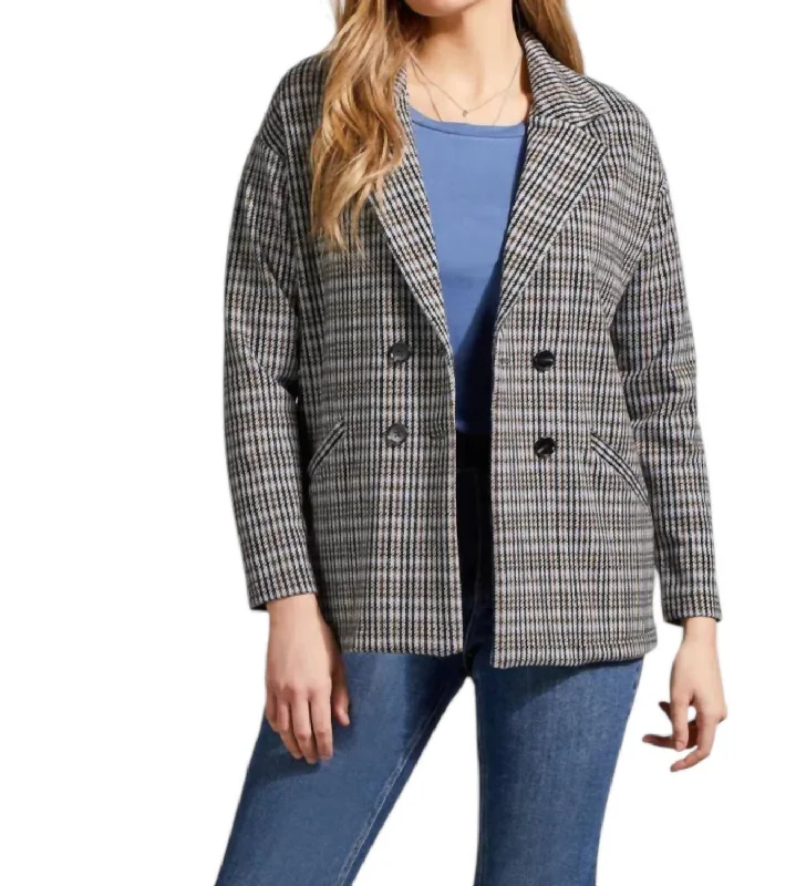 Sleek Design Double-Breasted Knit Blazer In Black/grey