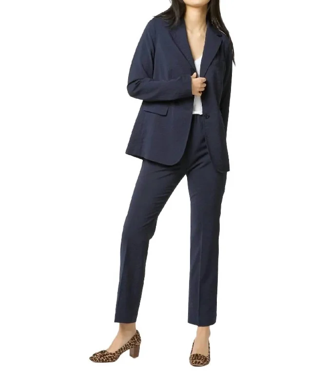 Chic Trends For The Fashion Savvy Sarah Jacket In Navy Stretch Wool Seersucker