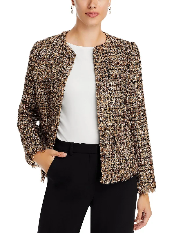 Great Prices On Feminine Styles Womens Tweed Metallic Collarless Blazer