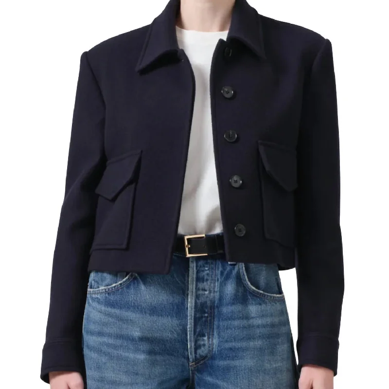 Refined Look Corina Cropped Jacket In Navy