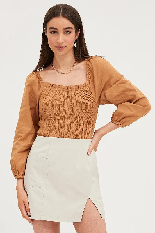 Exclusive Discount Brown Bodysuit Top Long Sleeve