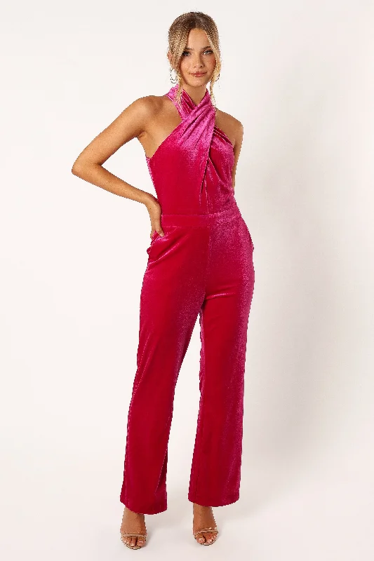 Vintage Charm Liberty Velvet Jumpsuit - Magenta