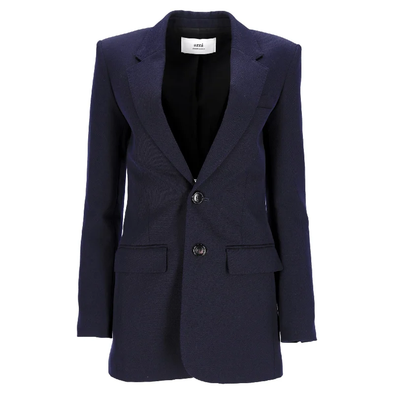 Best Sellers Ami Single-Breasted Blazer in Navy Blue Wool