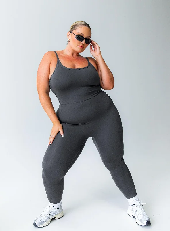 Mid - Week Surprise Go Getter Activewear Jumpsuit Grey Curve