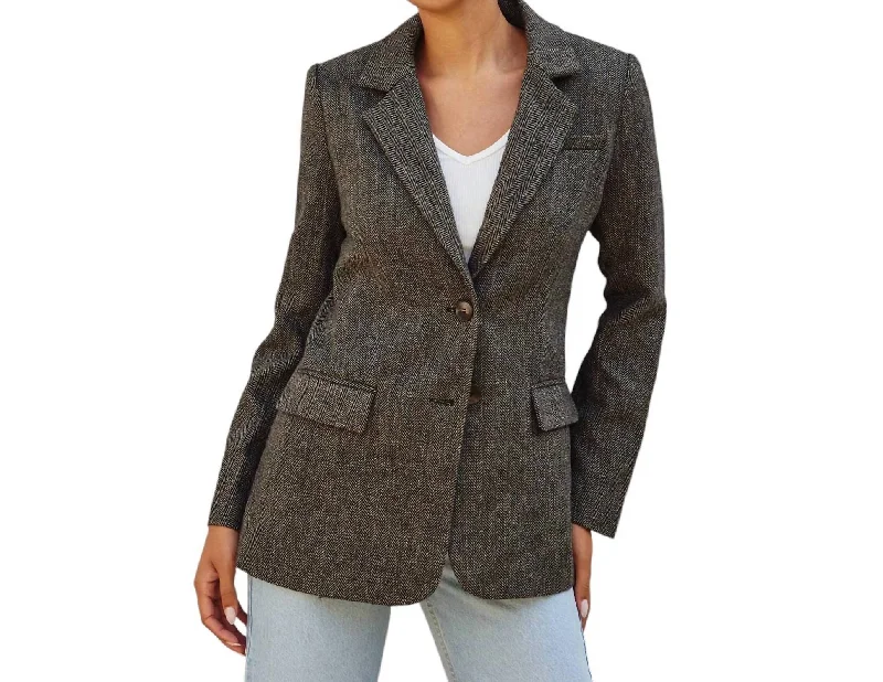 Refined Simplicity Herringbone Classic Fit Blazer In Brown & Cream