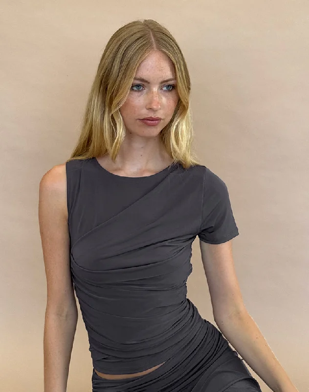 Trendy Styles Zera Asymmetric Ruched Top in Grey