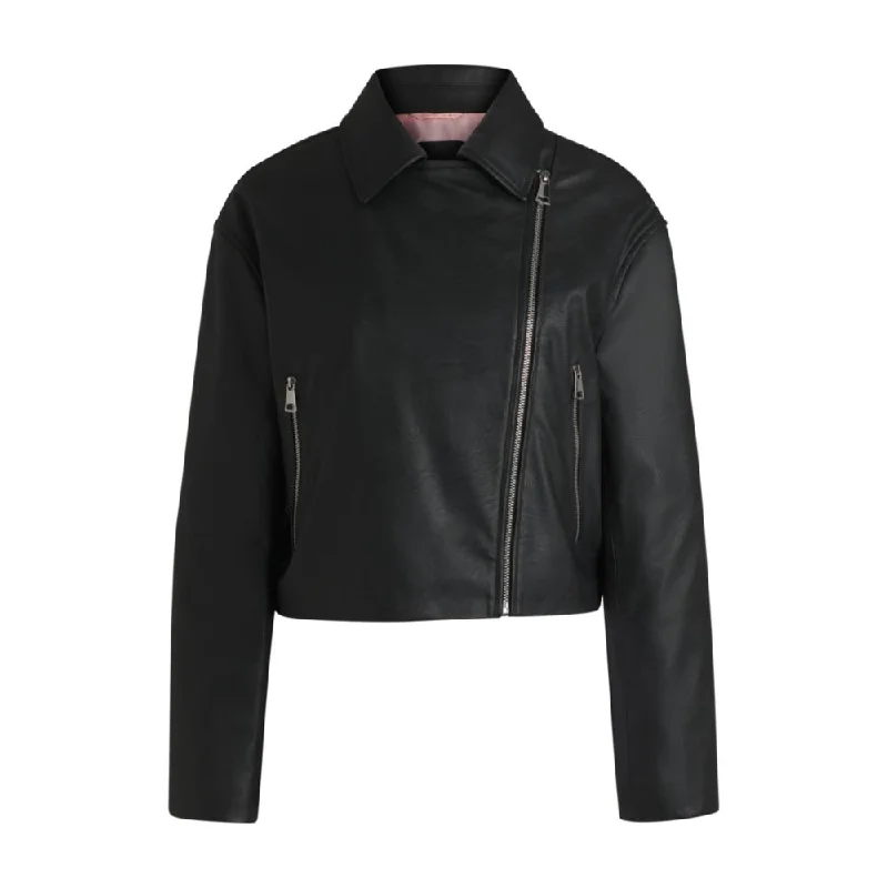 Limited Time Offer Faux-leather biker-style jacket with signature trims