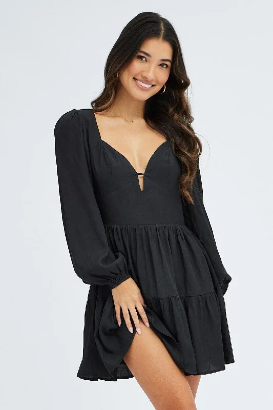 Sale Event, Prices Rock Black Fit And Flare Dress Long Sleeve Mini