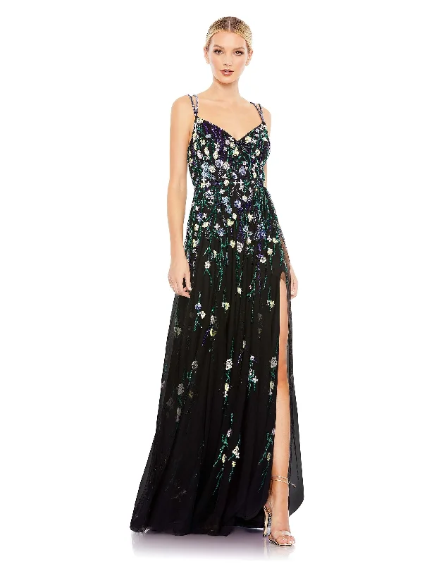 Fashion Frontiers Embellished Spaghetti Strao V Neck A Line Gown