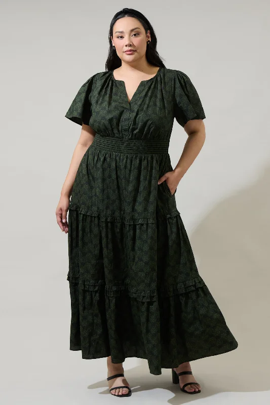 Signature Style Essentials Haslet Floral Palmer Poplin Tiered Maxi Dress Curve