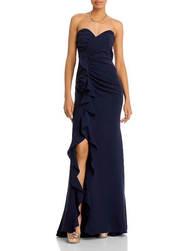 Luxury Comfort Hyde Womens Ruched Cascade Ruffle Evening Dress