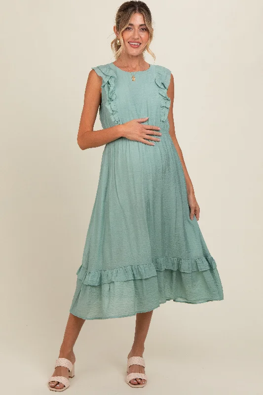 Big Discounts Jade Texture Ruffle Accent Maternity Midi Dress