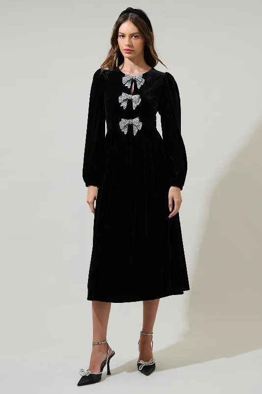 End Of Season Sale Jena Glow Bow Velvet Midi Dress